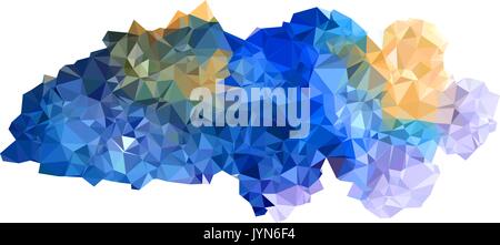 Abstract color splash forme. Arrière-plan géométrique triangulé poly bas, bleu, violet et jaune de nuances. Isolé sur blanc. Pour votre conception. Illustration de Vecteur