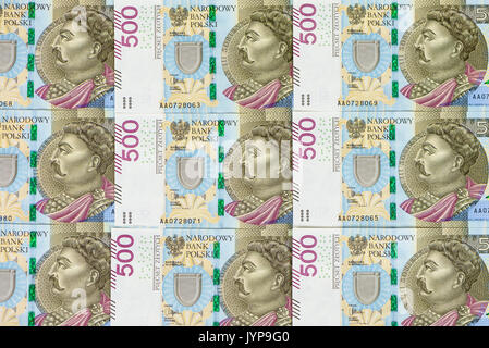 A l'arrière-plan de 500 PLN billets portant dans une rangée Banque D'Images