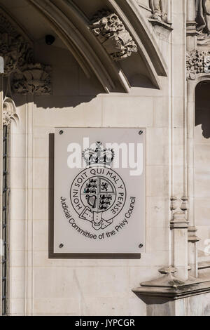 Comité judiciaire du Conseil privé affiche à l'extérieur de la Cour suprême, Londres, Angleterre, Royaume-Uni Banque D'Images