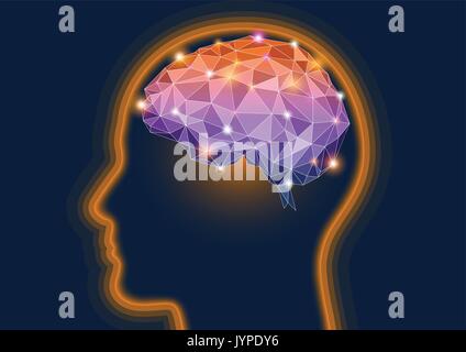 Vector illustration d'une silhouette tête humaine avec un cerveau Illustration de Vecteur