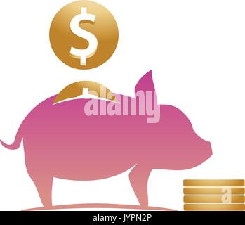 Tirelire cochon tirelire, illustration avec des pièces de monnaie, illustration design, isolé sur fond blanc . Illustration de Vecteur