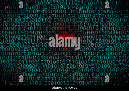Virus word rouge avec effet numérique binaire Glitch sur l'arrière-plan Banque D'Images