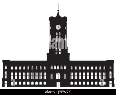 Silhouette en noir et blanc de l'hôtel de ville de Berlin Illustration de Vecteur