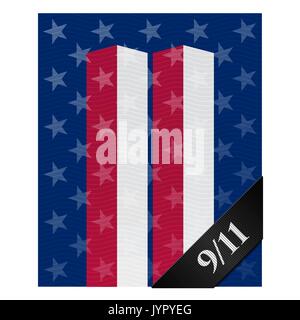 Patriot Day. En mémoire de l'affiche de vecteur d'attaque terroriste sur le World Trade Centre à New York. Stars and Stripes de drapeau américain sous la forme de tours jumelles. Illustration de Vecteur