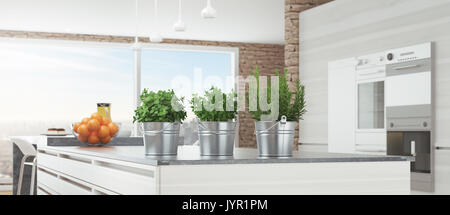 Cuisine moderne blanc de plantes aromatiques, de rendu 3d illustration Banque D'Images