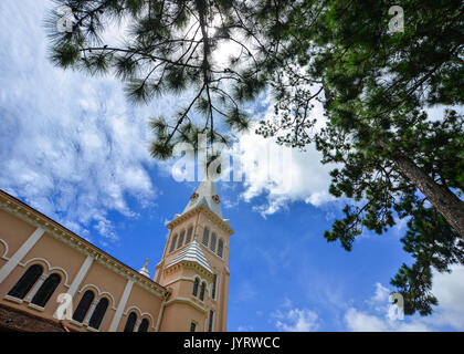 Haut de Nicolas de la cathédrale de Bari (Église de poulet) avec des pins à Dalat au Vietnam. C'est l'une des plus célèbres églises de Dalat City par unique Banque D'Images