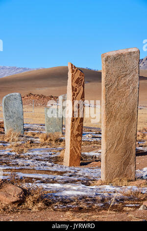 Khuvsgul Mongolie, province, Moron, groupe de pierres de cerfs de Uushigiin Uver Banque D'Images