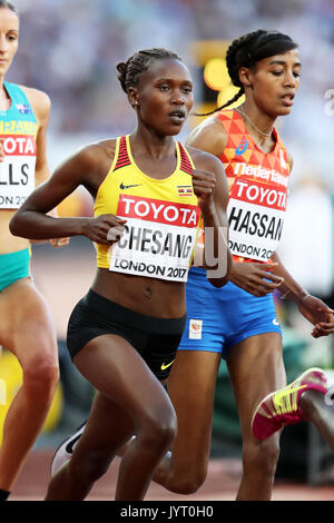 CHESANG Stella (Ouganda), Sifan HASSAN (Pays-Bas, Hollande), en compétition dans la chaleur des Femmes 5000 m 1 à l'2017, championnats du monde IAAF, Queen Elizabeth Olympic Park, Stratford, London, UK. Banque D'Images