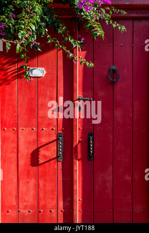 Vieille porte en bois peint rouge Banque D'Images