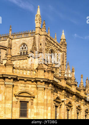 SÉVILLE, ESPAGNE - 15 MARS 2016 : Cathédrale Sainte Marie du Siège baignée de soleil en fin d'après-midi Banque D'Images