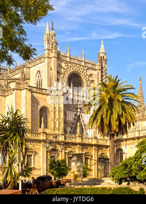 SÉVILLE, ESPAGNE - 15 MARS 2016 : Cathédrale Sainte Marie du Siège baignée de soleil en fin d'après-midi Banque D'Images