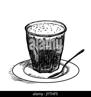 Croquis dessinés à la main de tasse de café, noir et blanc simple ligne Vector Illustration pour livre de coloriage - Ligne dessinée Vector Illustration de Vecteur