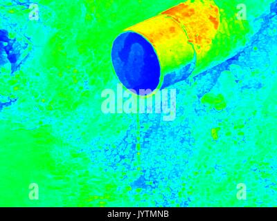 La thermographie infrarouge, numérisation photo. Boire de l'eau tubes raccordés avec robinets-vannes et nouveau co-membres. Voir sous terre. Société de services d'eau de ville Banque D'Images