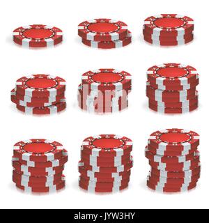 Les piles de jetons de poker rouge vecteur. 3D réaliste. Jetons de Poker en plastique signe isolé sur fond blanc. Casino Jackpot, Illustration de réussite. Illustration de Vecteur