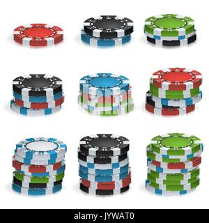 Les piles de jetons de jeu Vector. 3D réaliste. Poker Jetons de jeu isolé sur fond blanc Illustration. Illustration de Vecteur