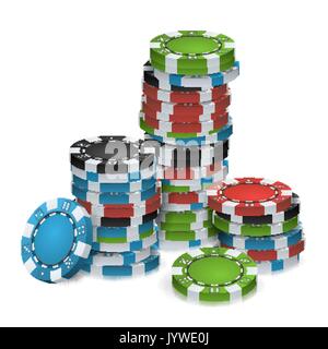 Les piles de jetons de jeu Vector. 3D réaliste. Poker Jetons de jeu isolé sur fond blanc pour le Casino en ligne, jeux de hasard, le Poker Club, Billboard. Illustration de Vecteur