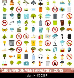 100 Analyse de l'environnement définir des icônes de style, télévision Illustration de Vecteur