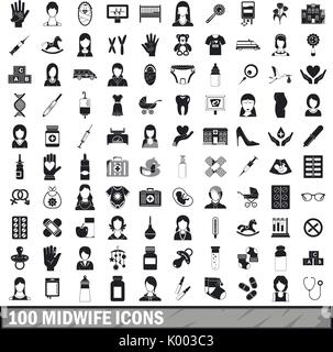 Sage-femme 100 icons set, le style simple Illustration de Vecteur