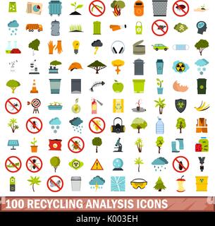 100 Analyse de recyclage icons set, style plat Illustration de Vecteur