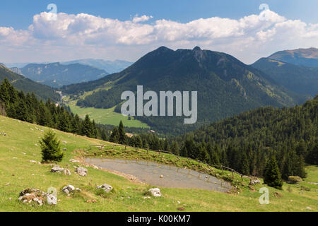 Sentier de la Baita Cornetto, en vertu de la montagne Presolana, Castione della Presolana, Val Seriana, district de Bergame, Lombardie, Italie. Banque D'Images