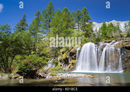 Les cascades de la rivière Devero à Devero ai Ponti, Alpe Devero, vallée Antigorio, Piémont, Italie. Banque D'Images