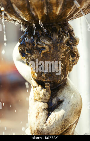 Fontaine à eau dans un jardin de fleurs d'été Banque D'Images