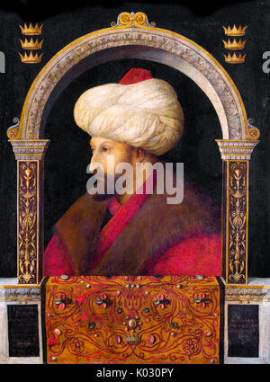 Le Portrait de Sultan Ottoman Mehmed le Conquérant par le peintre italien Gentile Bellini, 1480. Banque D'Images