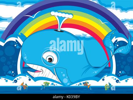 Cartoon Rorqual bleu et des poissons tropicaux Vector Illustration Illustration de Vecteur