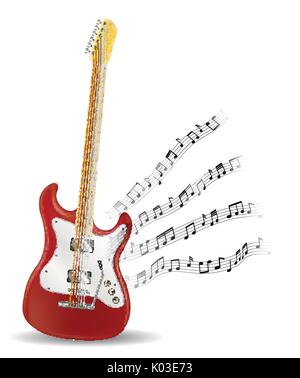 Guitare électrique rouge avec une note de musique flottante Illustration de Vecteur