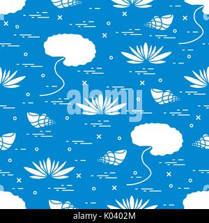 Motif transparent mignon avec des coquillages et des fleurs et des feuilles de lys. Conception pour poster ou imprimer. Illustration de Vecteur