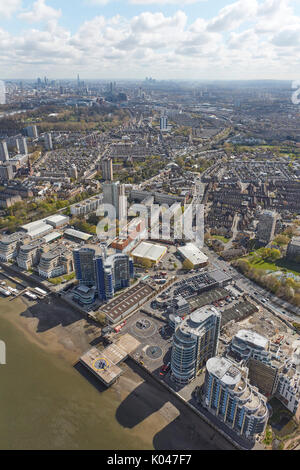 Une vue aérienne de l'héliport de Battersea, à l'ouest de Londres Banque D'Images