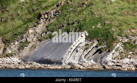 Les strates de roche calcaire plié sur la rive est du crique de lulworth cove, côte jurassique du Dorset, uk Banque D'Images