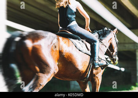 Photo de jeune jolie fille riding horse Banque D'Images