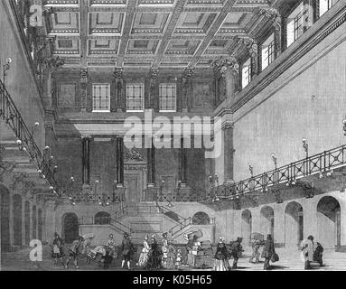 Vue du Grand Hall, la gare de Euston, Londres, maintenant délibérément détruit. Date : 1849 Banque D'Images