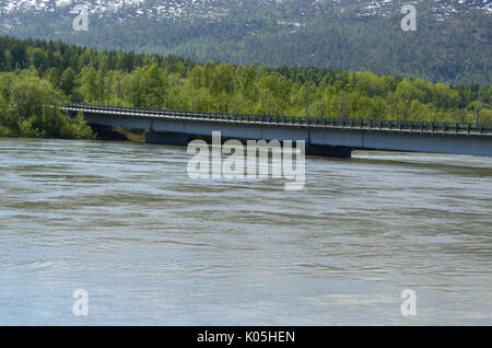 Rivière en crue au printemps sous bridge Banque D'Images