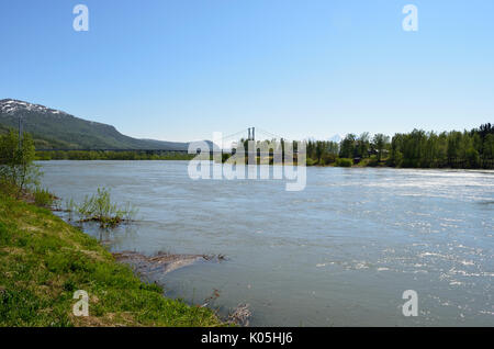 Rivière en crue au printemps sous bridge Banque D'Images