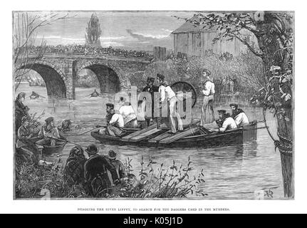 En faisant glisser la Liffey, dans l'espoir de trouver les poignards utilisé dans le Phoenix park de meurtres. Date : 1882 Banque D'Images