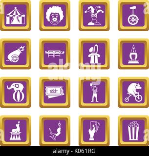 Divertissement cirque icons set purple Illustration de Vecteur