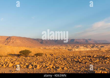 Un paysage aride du désert de Judée au pied de Massada, Israël. Banque D'Images