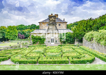 Peinture de Pollok House qui est la maison ancestrale de la famille Maxwell Stirling, situé à Pollok Country Park, Glasgow, Ecosse Banque D'Images