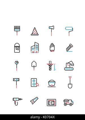 Ensemble d'icônes de ligne divers liés à la construction Banque D'Images