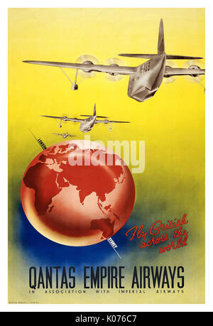 1930 Vintage Travel Poster 'Empire Qantas Airways - London/Sydney par Flying-Boat. Banque D'Images