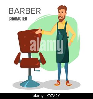 Coiffure Cartoon Character Vector. Chaise de Salon classique. Salon de coiffure professionnel heureux au travail permanent. Cartoon Illustration. Illustration de Vecteur