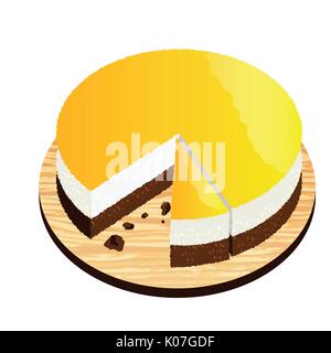 Du gâteau au chocolat Orange isolé sur plaque de bois. Pie en couches lumineuses. Vector Illustration. Illustration de Vecteur