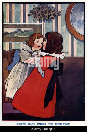 Bébé embrassant sous le Mistletoe par Charles Robinson Banque D'Images