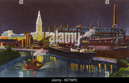 Cleveland, Ohio, États-Unis - Ore déchargement de bateaux - Steel Mills Banque D'Images