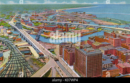 Cleveland, Ohio, États-Unis, High Level Bridge et main Avenue Bridge Banque D'Images