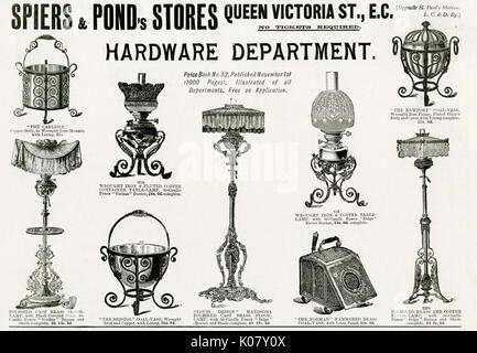 Publicité pour les magasins Spiers & Pond, lampes à huile 1898 Banque D'Images