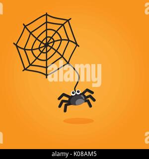 Cartoon art Halloween dans télévision style. Fond orange, Cute spider pour la conception. Vector illustration Illustration de Vecteur