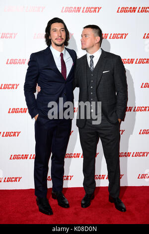 Adam Driver (à gauche) et Channing Tatum participant à la Logan Lucky UK Premiere tenue à vue West End à Leicester Square, Londres. Banque D'Images